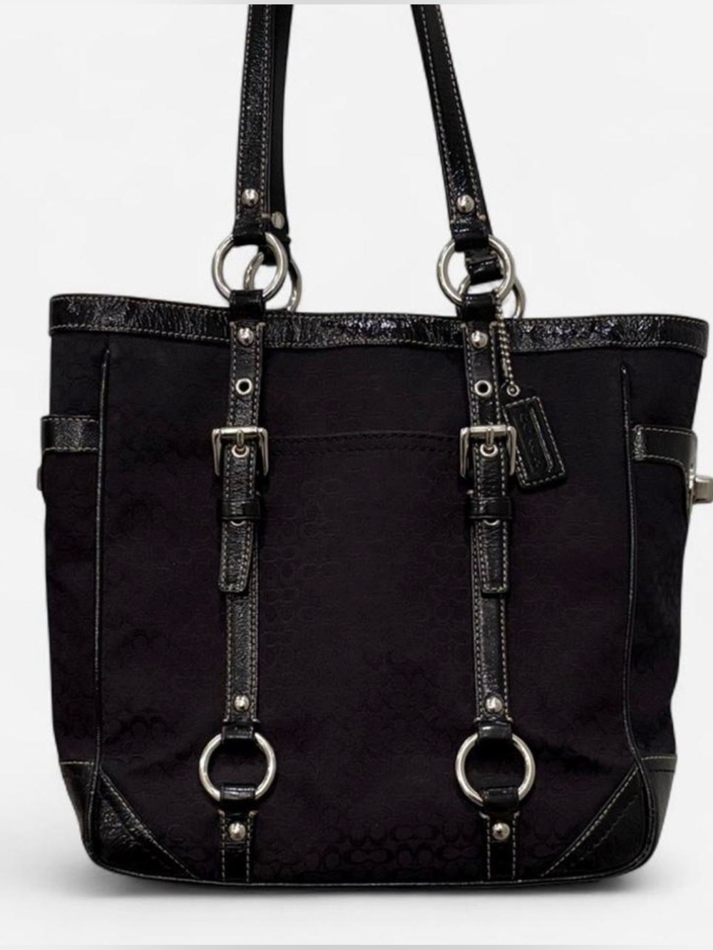 Coach Black Signature Canvas & Patent Leather-Trim Tote